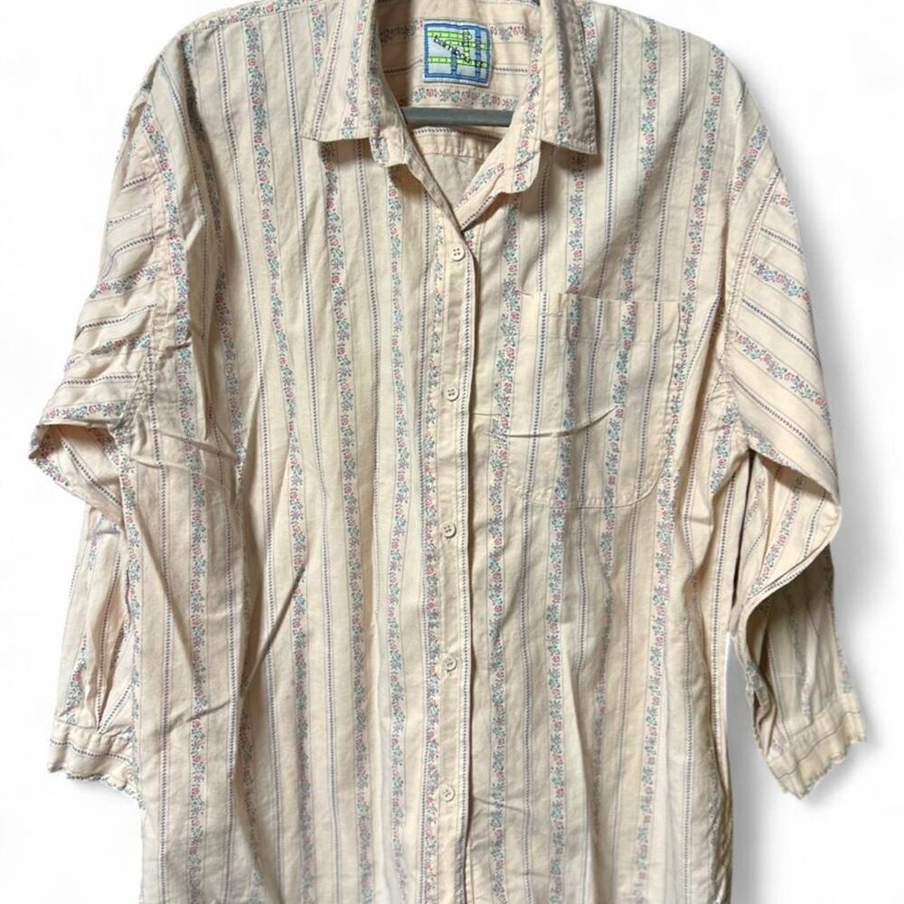 XL Vintage 90s bamboo cottagecore button- up long sleeve shirt